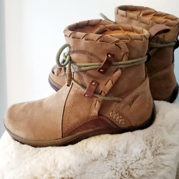 Earth Scenic Brown Khaki Leather Wrap Around Lace Ankle Boots Size 7 - Picture 8 of 12